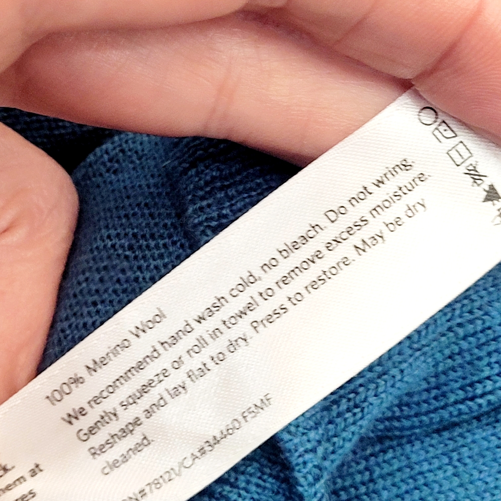 EILEEN FISHER Teal Nile Blue Lightweight Merino Wool Asymmetric Hem Sweater S - Picture 4 of 5